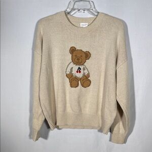 LE LIS WOMENS TEDDY BEAR CREWNECK SWEATER TAN XS
